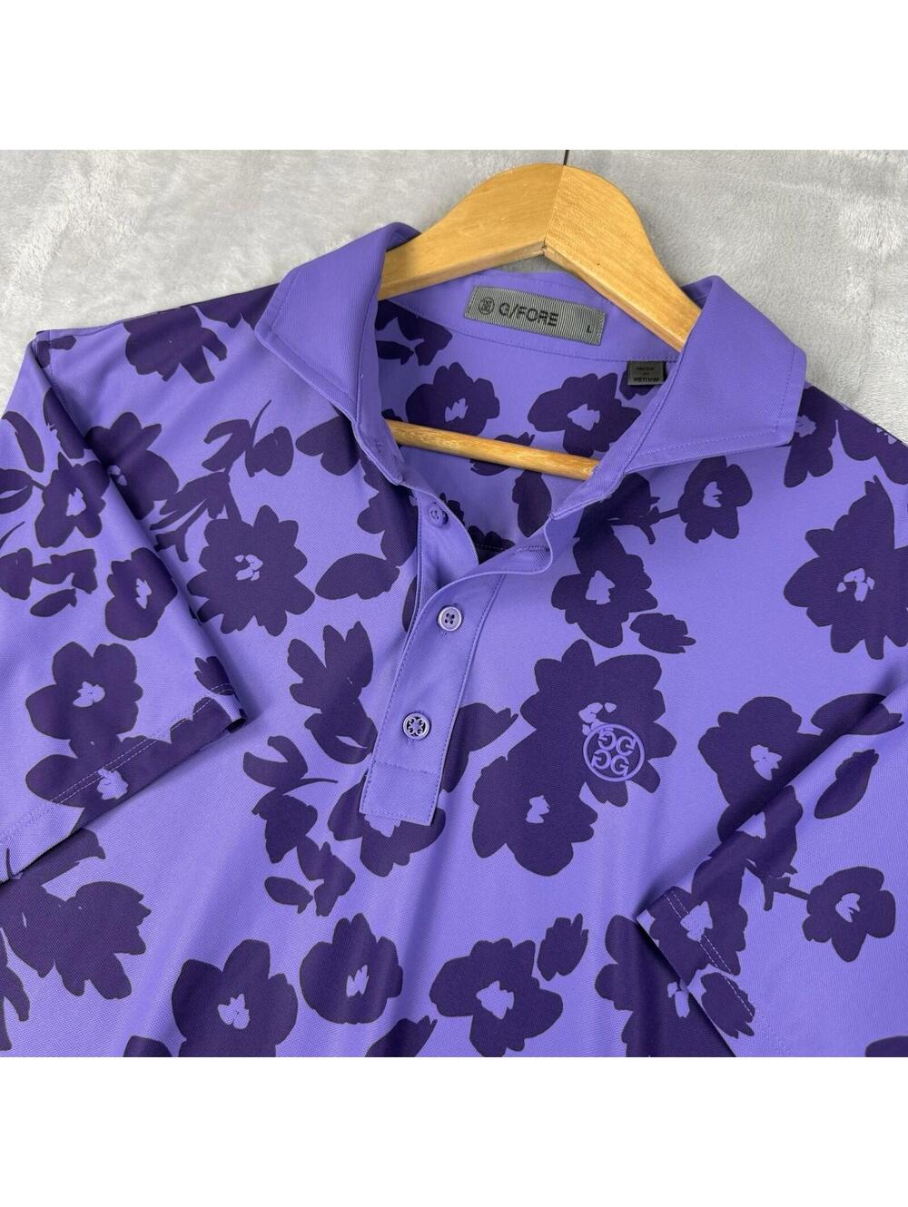 G/Fore Golf Polo Shirt Purple Floral Performance Stretch Size L Mens Luxury Prep